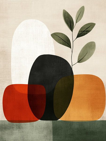 Abstracte organische vormen, bohemian stijl van Japandi Art Studio