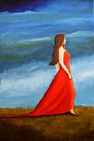 Femme en robe rouge