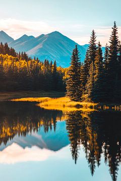 Mountains by the lake by Poster Art Shop