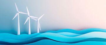 Wind turbines over a sea of waves by Poster Art Shop