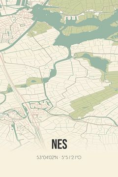 Vintage landkaart van Nes (Fryslan) van Rezona