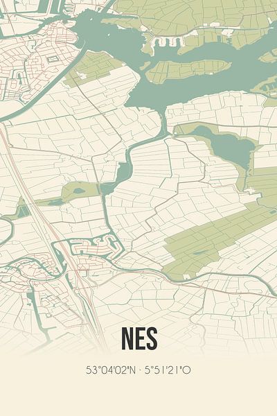 Carte ancienne de Nes (Fryslan) par Affiches de lieux