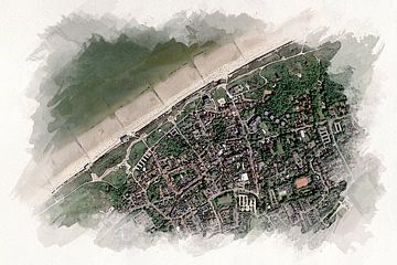 Kaart van Domburg in Aquarel Stijl van Aquarel Creative Design