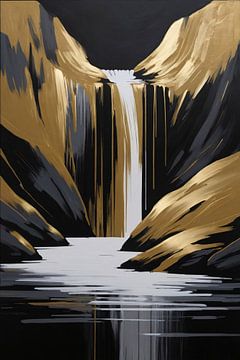 Gold Accents Abstract Waterfall Monochrome by De Muurdecoratie