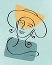 Line art of a woman with hat with two organic shapes in yellow and blue by Tanja Udelhofen thumbnail