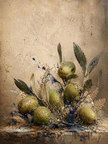 Olive Stillness in Delft Blue
