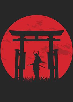 Samurai silhouet in Japan Gate van Rez Design