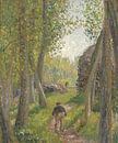 Bauer von hinten gesehen im Unterholz von Moret, Camille Pissarro von Meisterhafte Meister Miniaturansicht