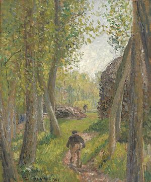 Boerin op de rug gezien in het kreupelhout bij Moret, Camille Pissarro