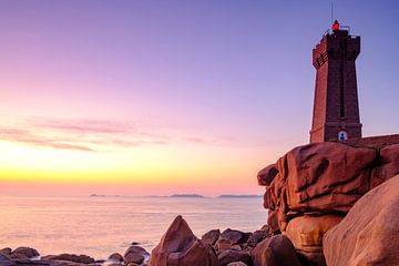 Ploumanac'h lighthouse or Phare de Men Ruz at the pink granite coast in Brittany