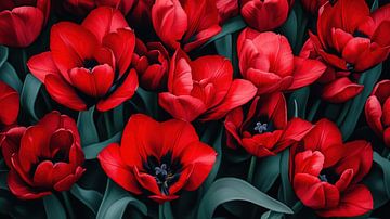 Vurige tulpen in het groen van Franka Poulain