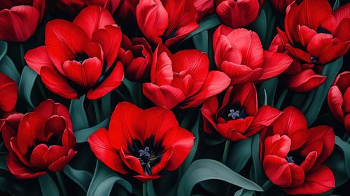 Vurige tulpen in het groen