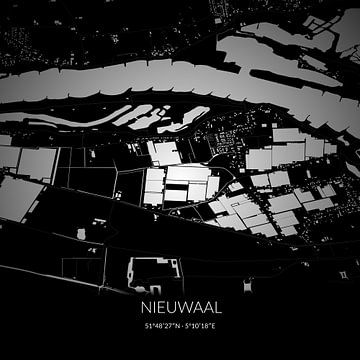 Zwart-witte landkaart van Nieuwaal, Gelderland. van Rezona