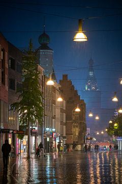 The shopping street of Nijmegen in the rain