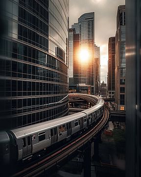 Chicago bij zonsopgang van fernlichtsicht