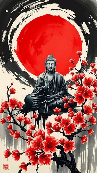 Buddha / Boeddha Sumi-e Japanese Painting by MIROKKU