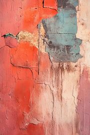 Abstrakte Wandtextur in Rot und Türkis-Patina von Eva Lee