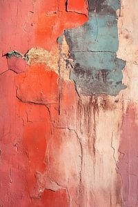 Abstrakte Wandtextur in Rot und Türkis-Patina