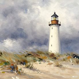 Lighthouse in a dune landscape by Kristin M