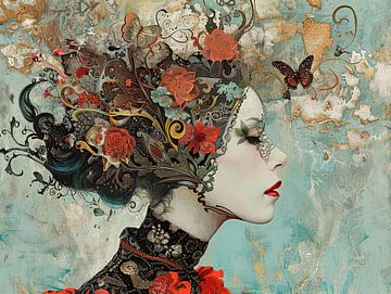 Vrouw | Beauty amidst Blossoms van Abstract Schilderij