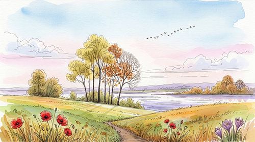 Lenteweide aan de rivier