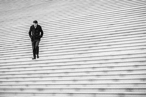 black on white stairs