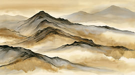 Golden Peaks – Luxe Abstract Berglandschap in Aardetinten