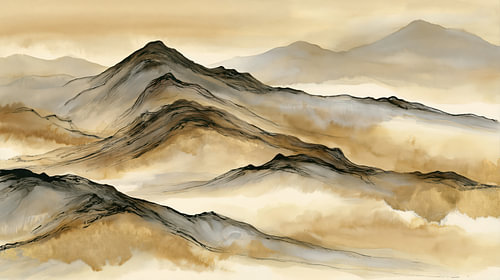 Golden Peaks – Luxuriöse abstrakte Berglandschaft in Erdtönen