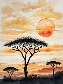 African Sunset Silhouette by Artistic