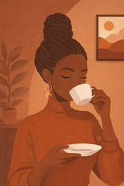 ‘Warm Coffee Moment’ Poster – Woman’s Portrait Wall Decoration by DesignDoodle