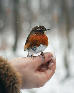 Confident bird on your hand in winter by fernlichtsicht