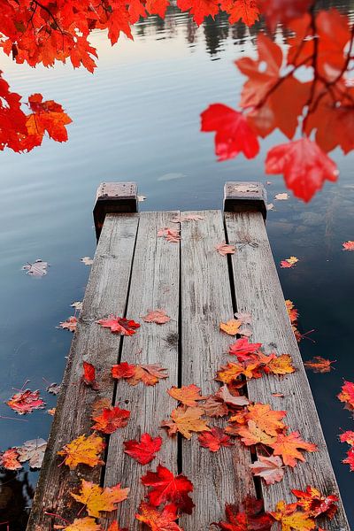 Autumnal jetty by the water by Poster Art Shop