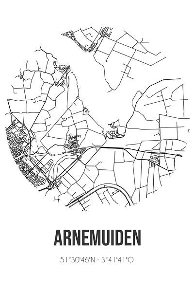 Arnemuiden (Zeeland) | Map | Black and white by Prints of Place