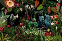 Mitternachts Vogel und Blumen Dschungel