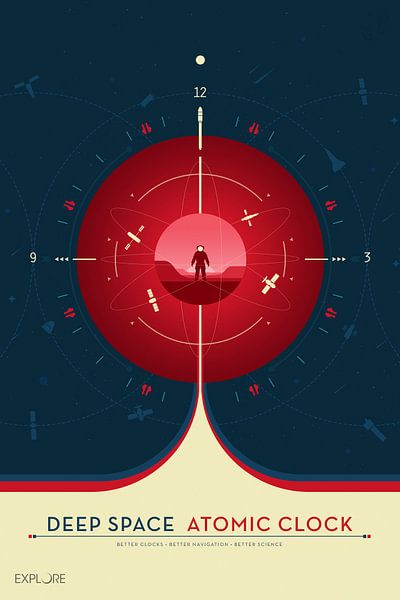 STK204953S-Deep Space Atomic Clock poster, red version. by Stocktrek Images