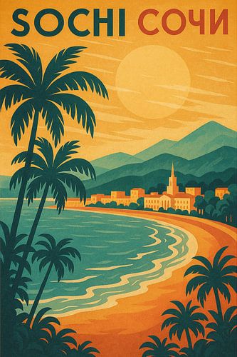 Sochi Zwarte Zee Reisposter - Palmbomen & Strand Zonsondergang Art Print