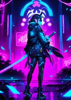 Anime Girl Samurai Cyberpunk