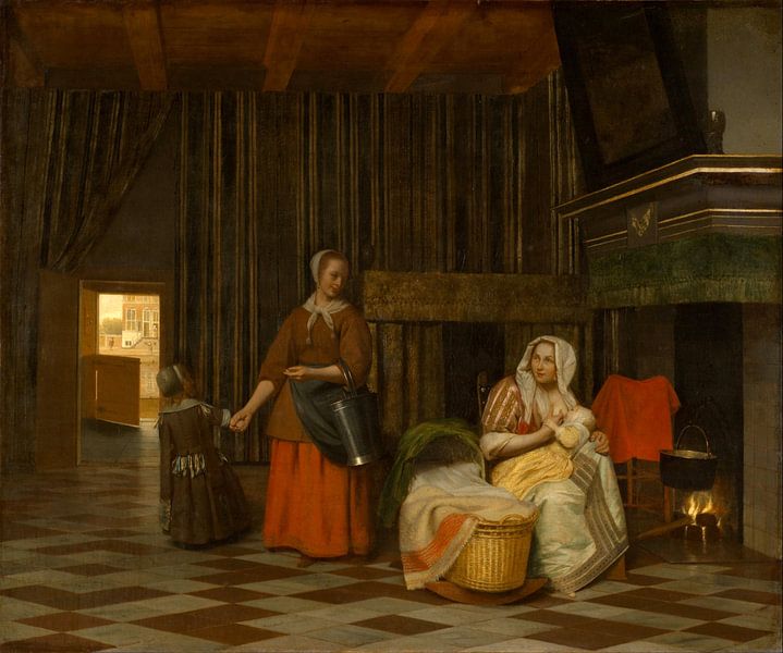 Vrouw en kind met dienstmeid, Pieter de Hooch van Meesterlijcke Meesters