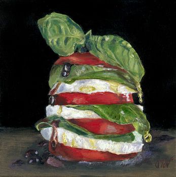 delicious Italian Caprese salad, oil painting