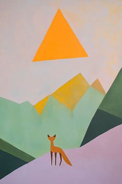 Renard devant un paysage de montagne géométrique sur Poster Art Shop