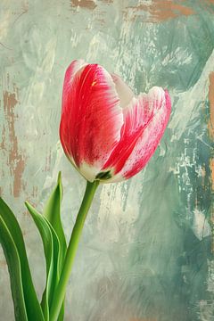 Realistische schildering van een mooie tulp van De Muurdecoratie