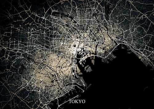 Tokyo Japan - Abstracte Plattegrond  in Zwart Geel Goud