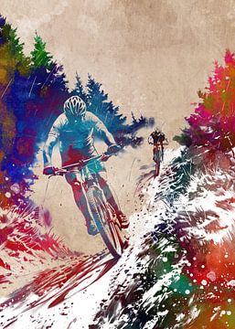 Mountainbikers sport kunst #sport #bike van JBJart Justyna Jaszke