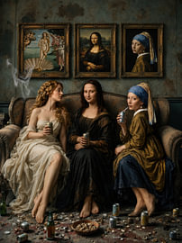 Mona Lisa und ihre Freundinnen chillen auf dem Sofa von Peter Pen Zeichnungen und Gemälde