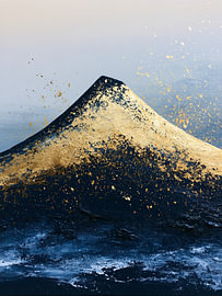 Golden Mountain – Modern abstract landscape with gold leaf by Thea