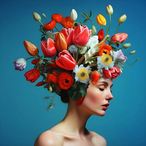 Femme aux fleurs colorées