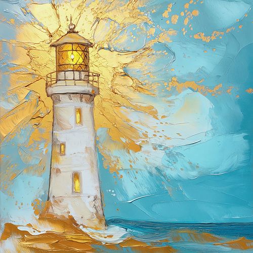 Vuurtoren in goud en turkoois