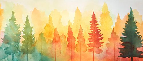 Kleurrijke bossen in aquarelstijl
