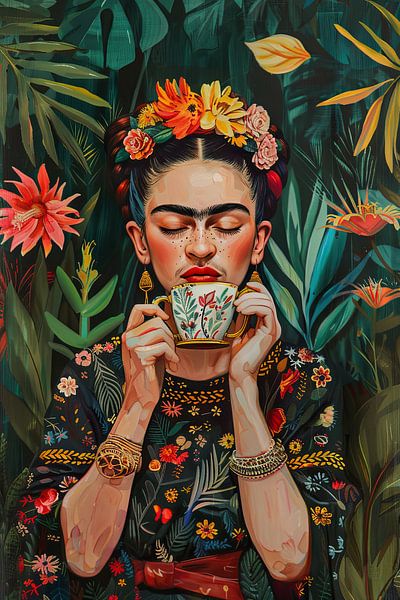 Frida's aromatic moment - cosy portrait with a floral note by Poster Art Shop