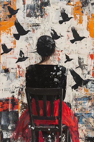 young woman surrounded by birds